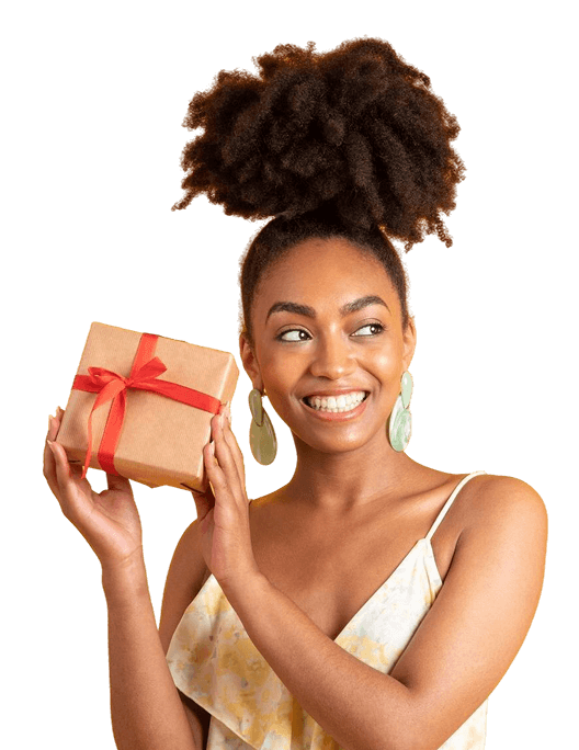 black woman with a gift smiling