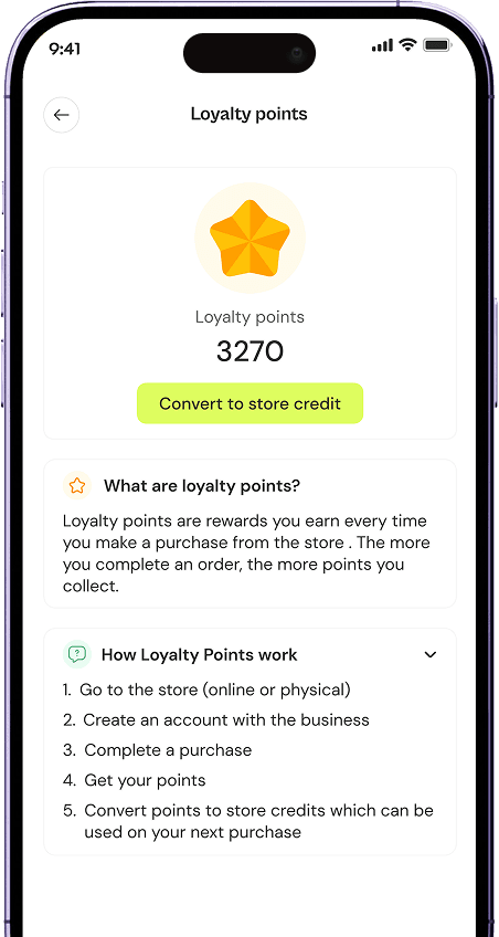 mobile device showing Moniback loyalty points