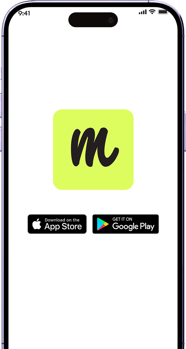 mobile device showing download Moniback on Google Play store and Apple App store