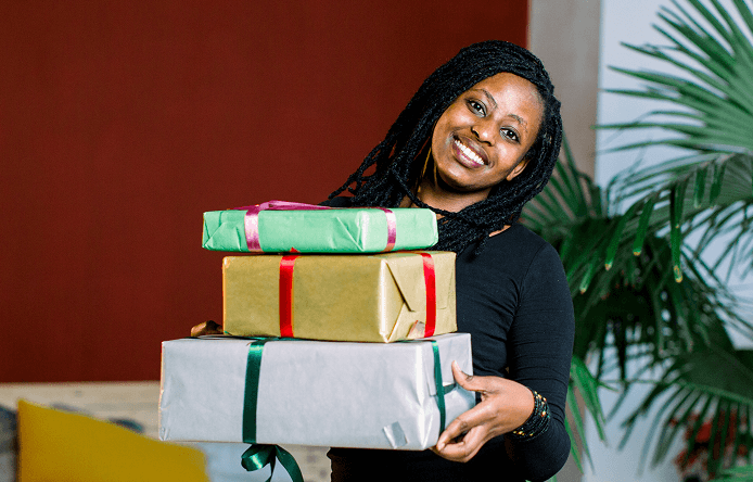 african american girl got lots gifts on her birthday